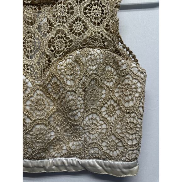 Y2K Metallic Lace Crop Top – Sequin Hearts Gold Bustier Style - Picture 2 of 9
